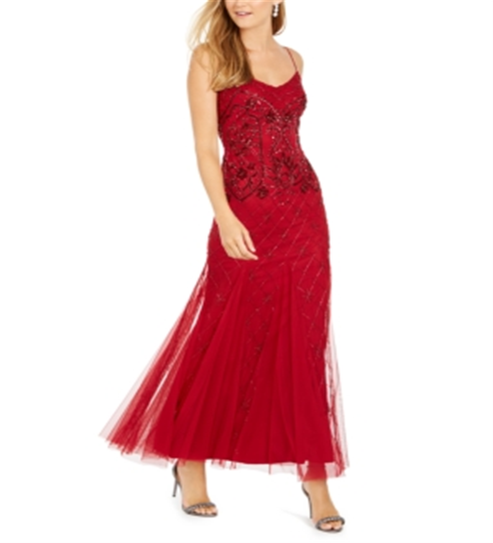 Adrianna Papell Beaded Gown - Cranberry Red Size 4