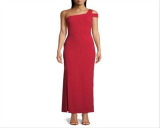 Betsy & Adam Women's One Shoulder Crepe Gown Red Size 4