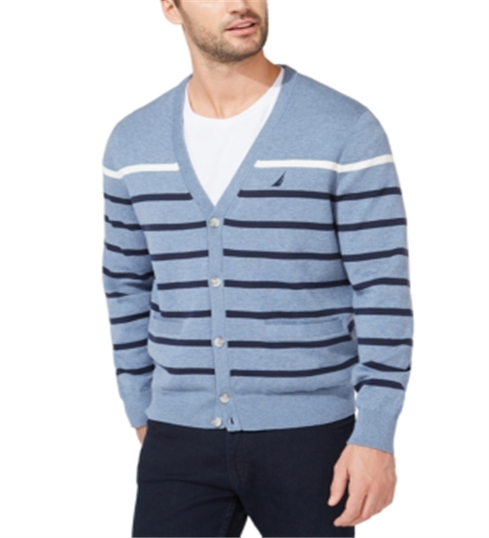 Nautica Men's Classic Fit Striped Cardigan Blue Size XXX-Large