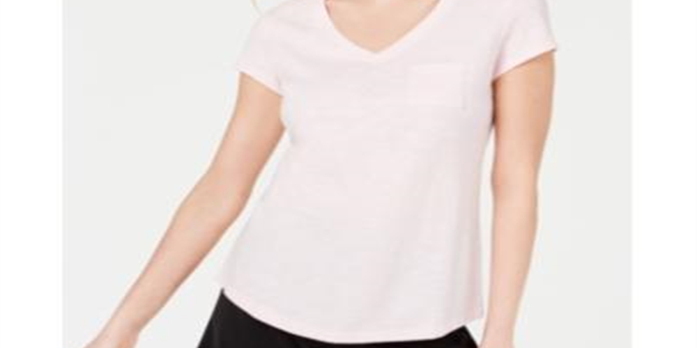 Maison Jules Women's V-Neck Patch-Pocket T-Shirt  Pink Size 2XL