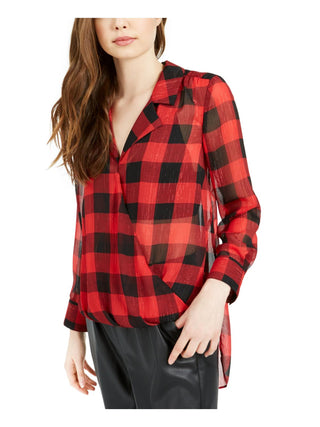 Bar III Women's Metallic Plaid Bodysuit  Red Size Small