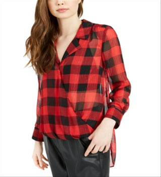 Bar III Women's Metallic Plaid Bodysuit  Red Size Small