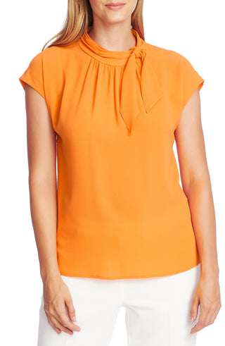 Vince Camuto Women's  Cap Sleeve Tie Neck Top  Orange Size Medium