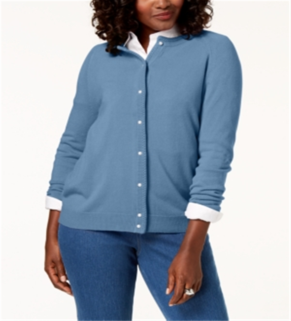 Karen Scott Women's Bead-Button Cardigan  Blue Size Small