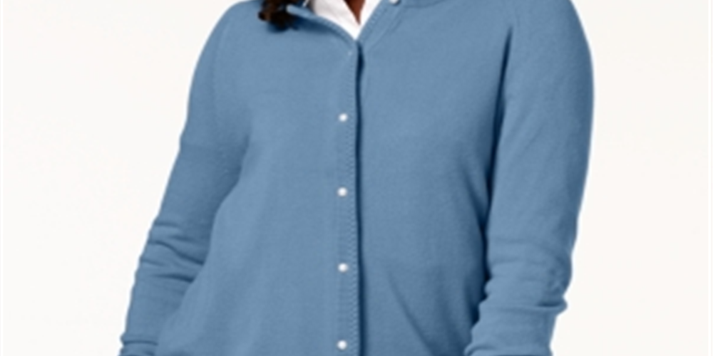 Karen Scott Women's Bead-Button Cardigan  Blue Size Small