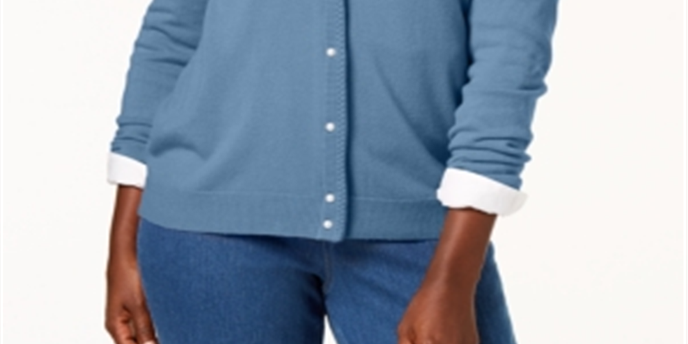 Karen Scott Women's Bead-Button Cardigan  Blue Size Small