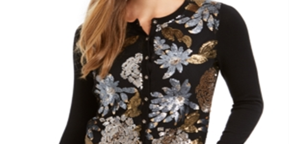 Charter Club Women's Sequined Cardigan Black Size XS
