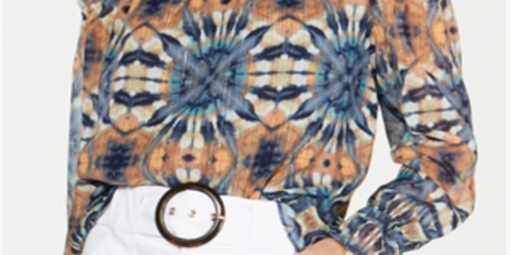 INC International Concepts Women's Tie Dyed Cold Shoulder Blouse White Size Petite XL