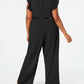 Calvin Klein Women's  Belted Ruffled Zippered Sleeveless Jewel Neck Wide Leg Party Jumpsuit Black Size 14W