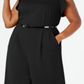 Calvin Klein Women's  Belted Ruffled Zippered Sleeveless Jewel Neck Wide Leg Party Jumpsuit Black Size 14W