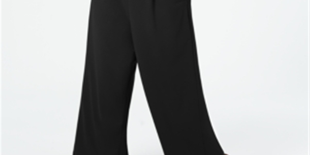 Calvin Klein Women's  Belted Ruffled Zippered Sleeveless Jewel Neck Wide Leg Party Jumpsuit Black Size 14W