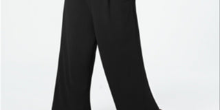 Calvin Klein Women's  Belted Ruffled Zippered Sleeveless Jewel Neck Wide Leg Party Jumpsuit Black Size 14W