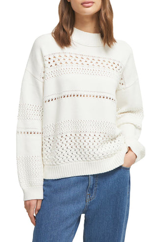 French Connection Women's Trista Cotton Pointelle Sweate White Size X-Small