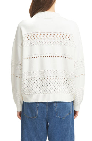 French Connection Women's Trista Cotton Pointelle Sweate White Size X-Small