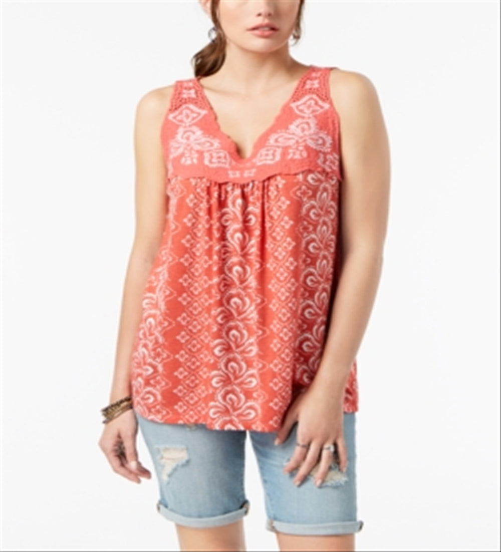 Style & Co Women's Embroidered Sleeveless Top Pimpernel Solstice Dream Red Size Medium