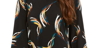 Alfani Women's Petite Printed Poncho Top  Black Size Petite M