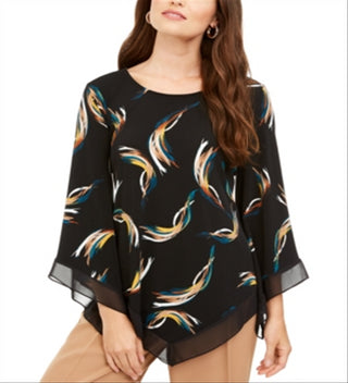 Alfani Women's Petite Printed Poncho Top  Black Size Petite M