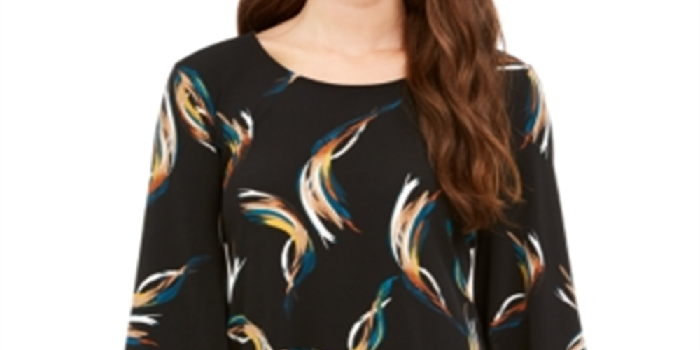 Alfani Women's Petite Printed Poncho Top  Black Size Petite M