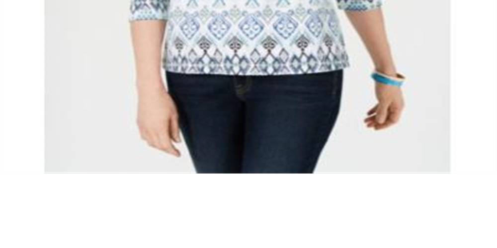 Karen Scott Women's Printed V Neck Top White Size XS