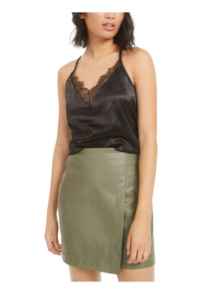 BAR III Women's Lace Spaghetti Strap V Neck Tank Top  Black Size 2XL