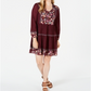 Style & Co Women's Printed Mesh Peasant Dress Red Size Petite