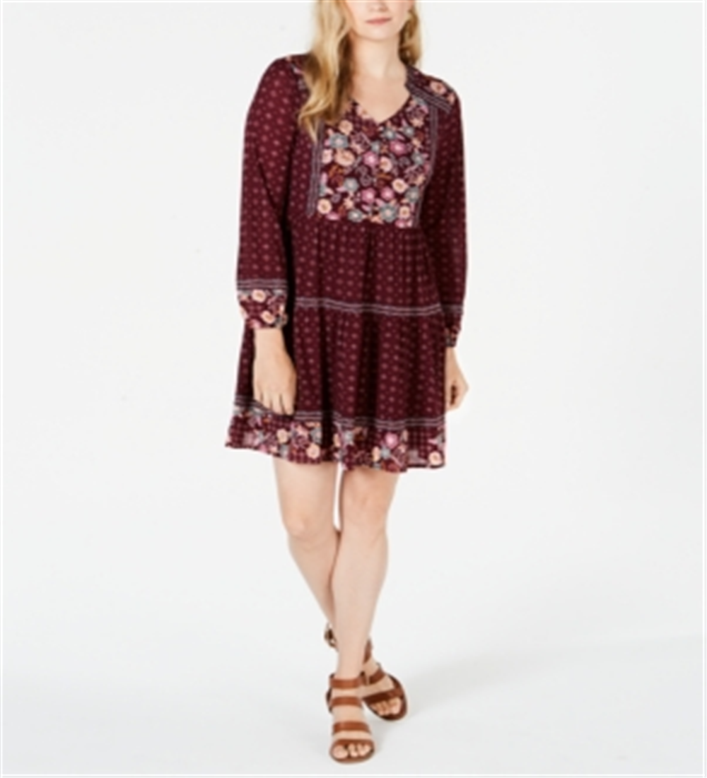 Style & Co Women's Printed Mesh Peasant Dress Red Size Petite