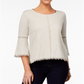 Style & Co Women's Crochet-Trim Lantern Sleeve Top Gray Size Petite
