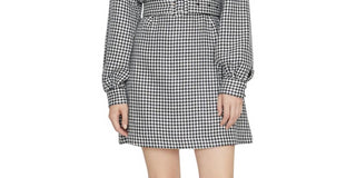 Sanctuary Women's Puff Sleeve Houndstooth Mini Dress Gray Size 14