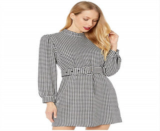 Sanctuary Women's Puff Sleeve Houndstooth Mini Dress Gray Size 14