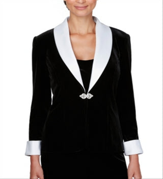 Alex Evenings  Women's Velvet Twinset Black/White  Size Large