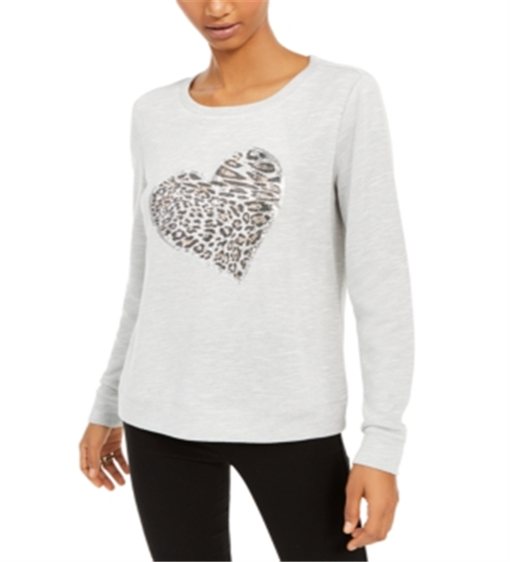 INC Women's Leopard-Heart Top  Hthr Belle Grey Gray Size XL