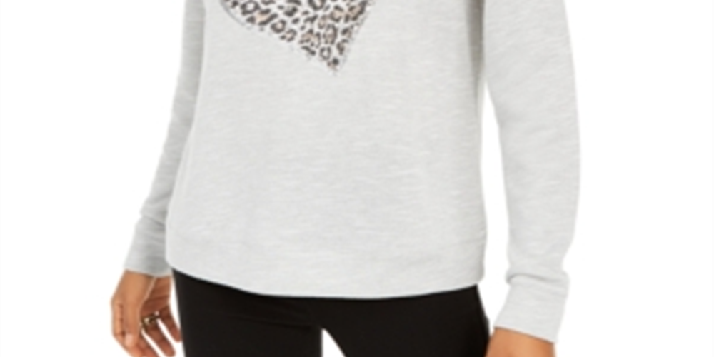 INC Women's Leopard-Heart Top  Hthr Belle Grey Gray Size XL