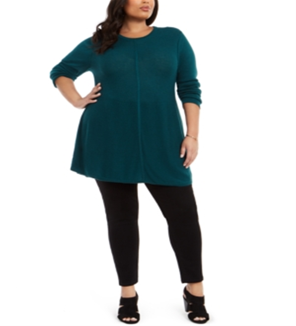 Style & Co Women's Plus Seam Front Tunic Sweater Green Size -0X