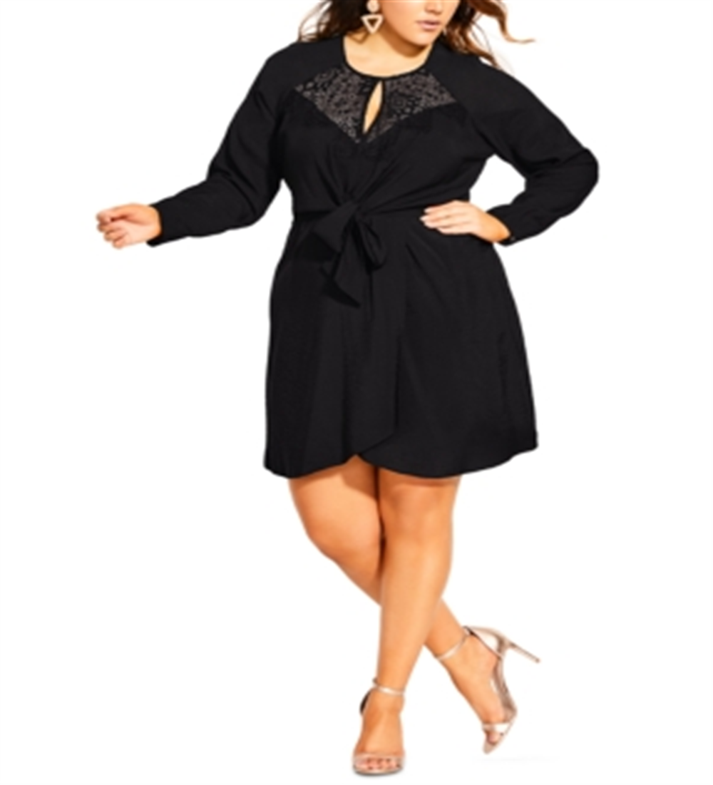 City Chic Women's Plus Lace Trim Sleeveless Mini Dress Black Size 20W