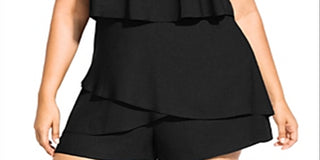 City Chic Women's Trendy Plus Size Tiered Romper Black Size XS