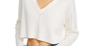 French Connection Women's Ribbed Crop Sweater White Size Medium