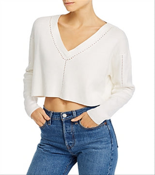 French Connection Women's Ribbed Crop Sweater White Size Medium