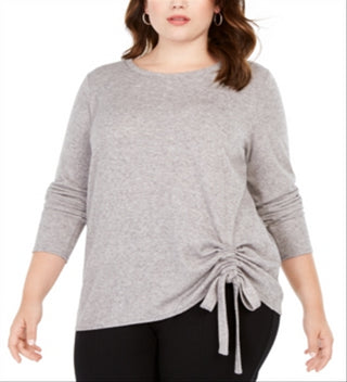 INC International Concepts Women's Plus Size Drawstring-Ruched To Heather Belle Grey Size 1X