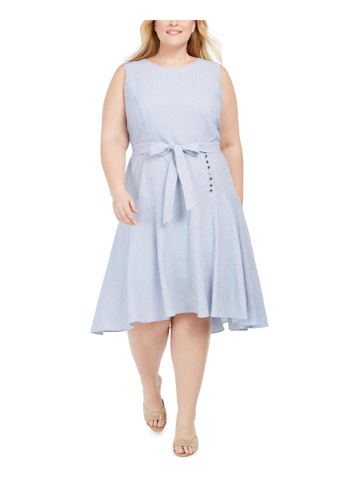 Calvin Klein Women's Plus Striped Hi Low MIDI Dress Gray Size 24W