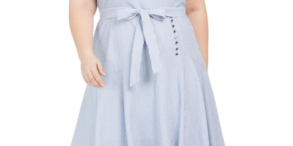 Calvin Klein Women's Plus Striped Hi Low MIDI Dress Gray Size 24W