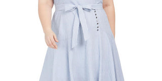 Calvin Klein Women's Plus Striped Hi Low MIDI Dress Gray Size 24W