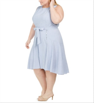 Calvin Klein Women's Plus Striped Hi Low MIDI Dress Gray Size 24W