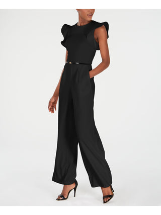 Calvin Klein Women's Sleeveless Belted Jumpsuit Black Size 4