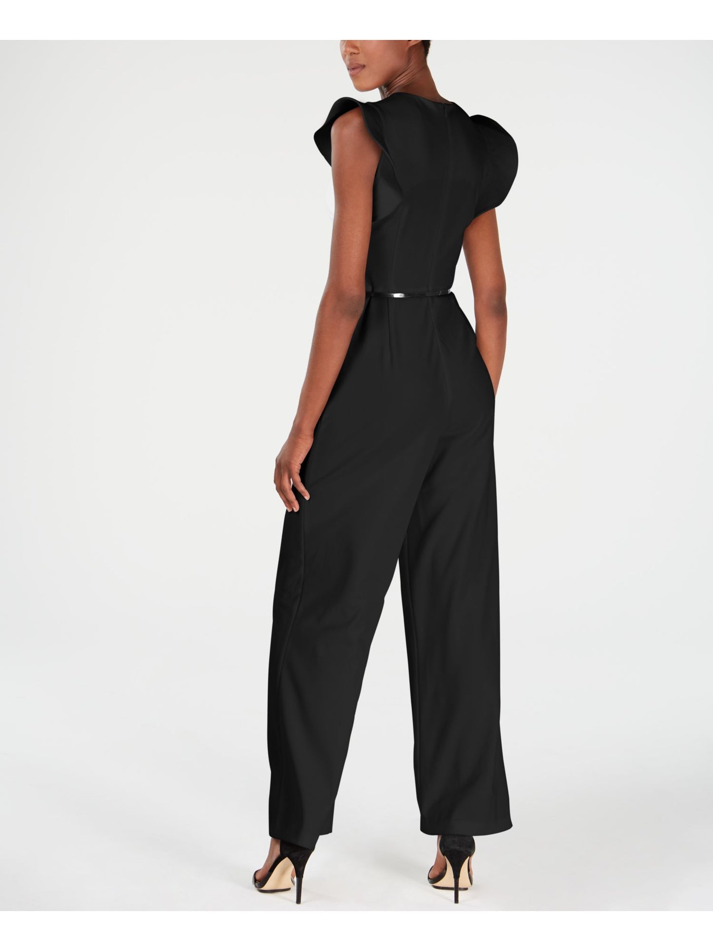 Calvin Klein Women's Sleeveless Belted Jumpsuit Black Size 4
