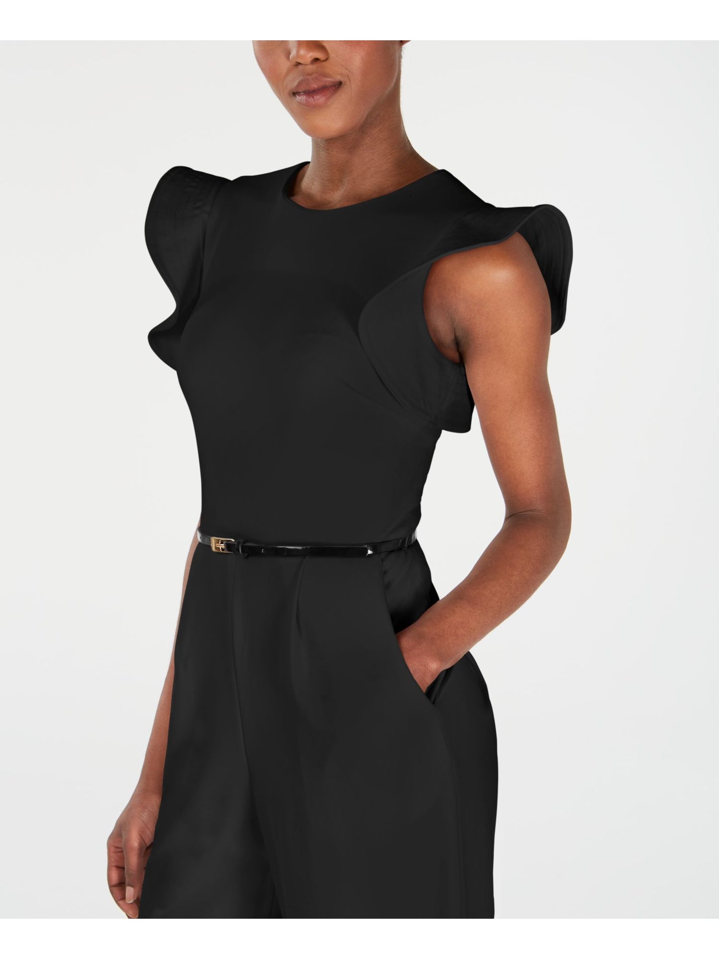 Calvin Klein Women's Sleeveless Belted Jumpsuit Black Size 4