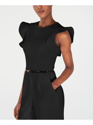 Calvin Klein Women's Sleeveless Belted Jumpsuit Black Size 4