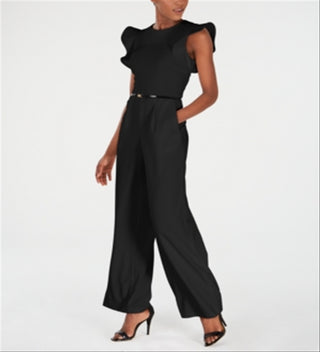 Calvin Klein Women's Sleeveless Belted Jumpsuit Black Size 4