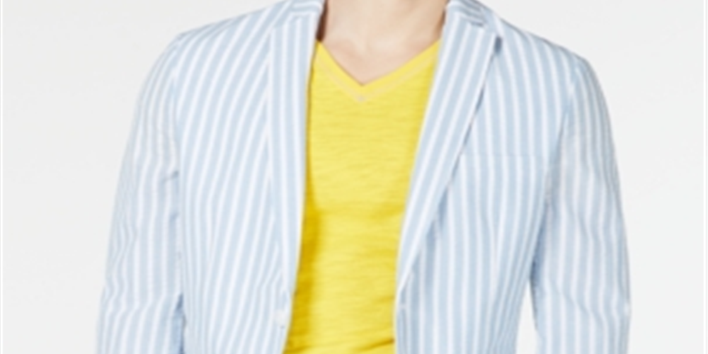 INC International Concepts Men's Seersucker Slim Fit Sportcoat Blue Size XXX-Large