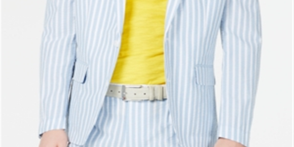 INC International Concepts Men's Seersucker Slim Fit Sportcoat Blue Size XXX-Large