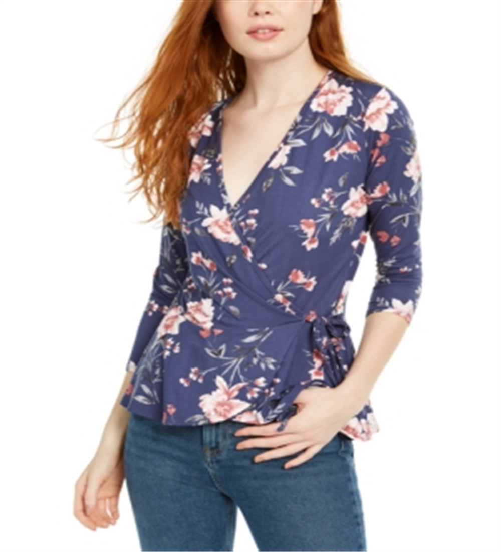 BCX Junior's Printed Wrap Top Blue Size M